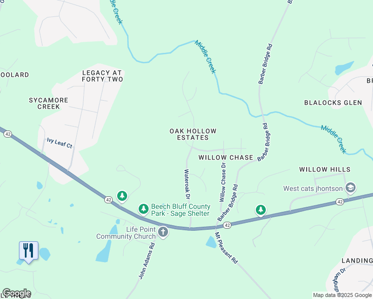 map of restaurants, bars, coffee shops, grocery stores, and more near 1101 Riderwood Court in Wake County