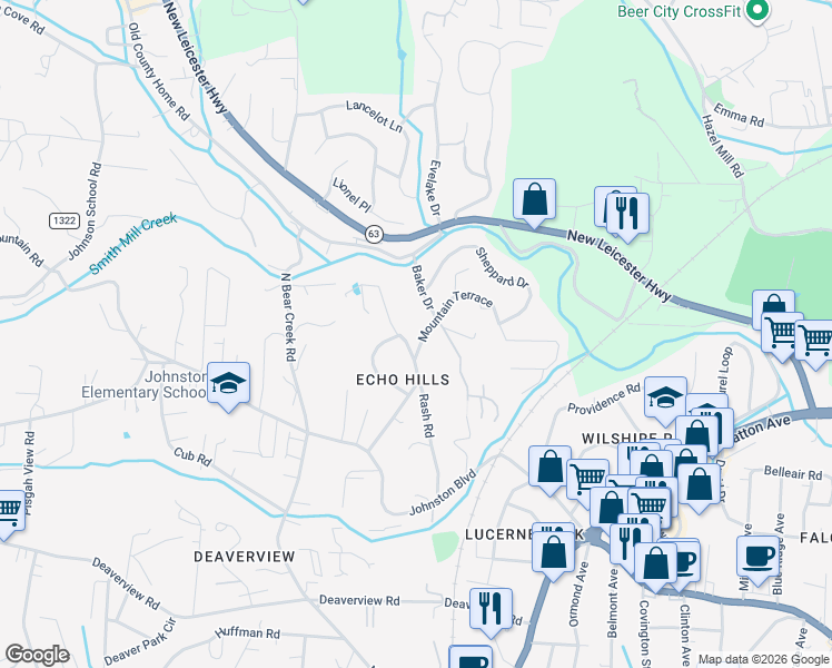 map of restaurants, bars, coffee shops, grocery stores, and more near 3 Mountain Terrace in Asheville