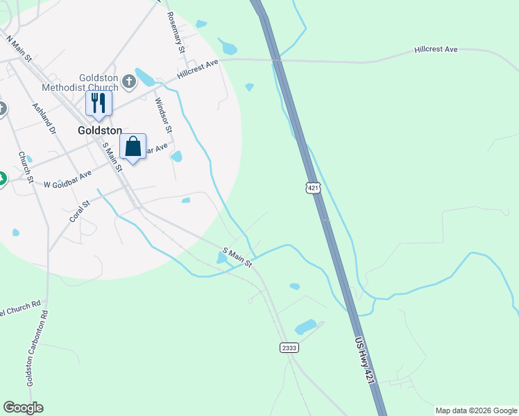 map of restaurants, bars, coffee shops, grocery stores, and more near 177 Pine View Acres in Goldston