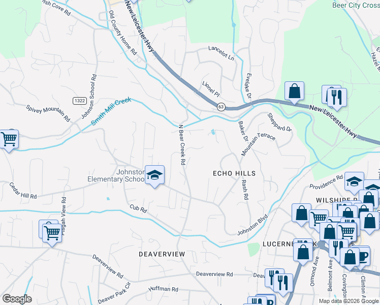 map of restaurants, bars, coffee shops, grocery stores, and more near 5 Powers Drive in Asheville