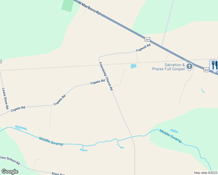 map of restaurants, bars, coffee shops, grocery stores, and more near 4551 Friendship Church Road in Farmville
