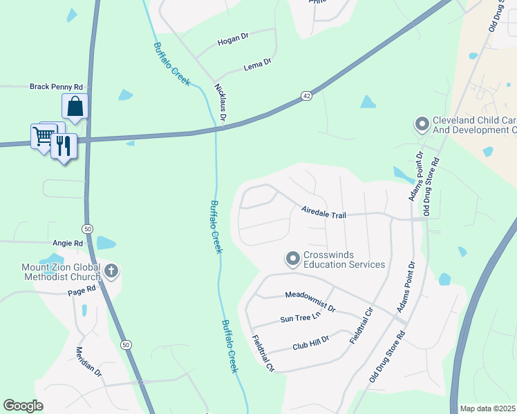 map of restaurants, bars, coffee shops, grocery stores, and more near 93 Awesome Street in Cary