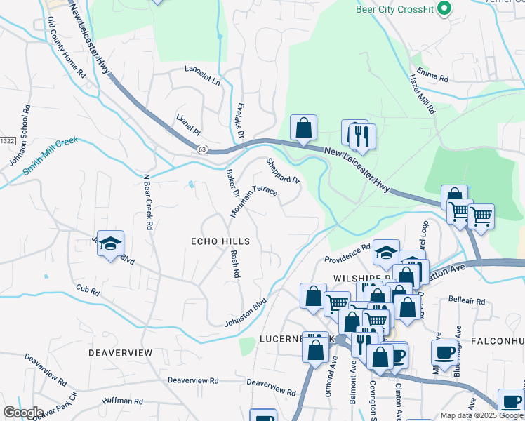 map of restaurants, bars, coffee shops, grocery stores, and more near 1 Wellspring Lane in Asheville