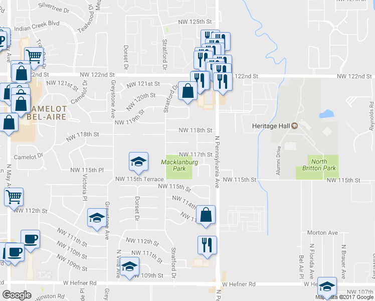 map of restaurants, bars, coffee shops, grocery stores, and more near 2234 Northwest 117th Street in Oklahoma City
