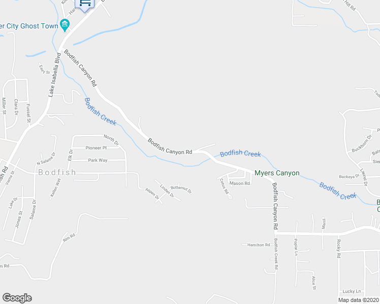 map of restaurants, bars, coffee shops, grocery stores, and more near 637 Bodfish Canyon Road in Bodfish