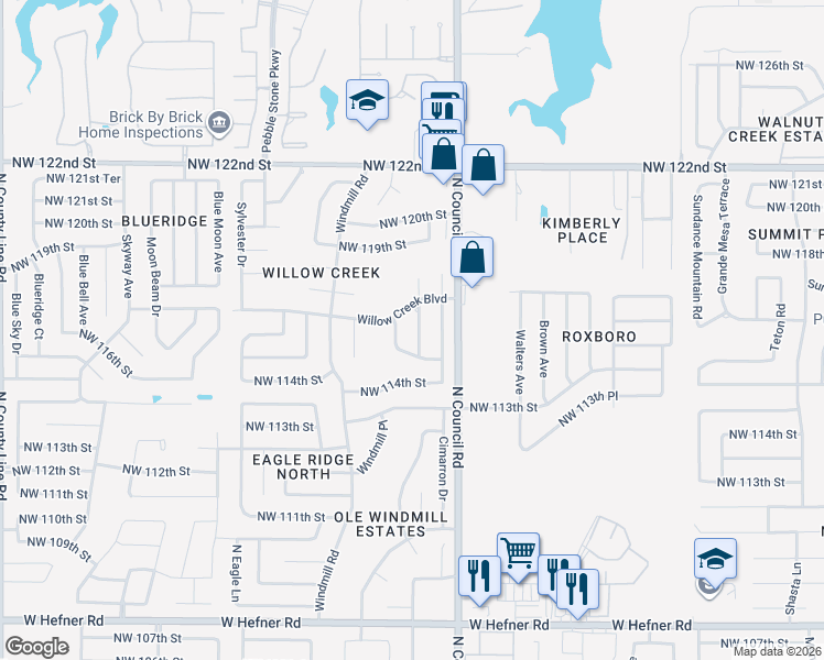 map of restaurants, bars, coffee shops, grocery stores, and more near 11701 Century Drive in Oklahoma City
