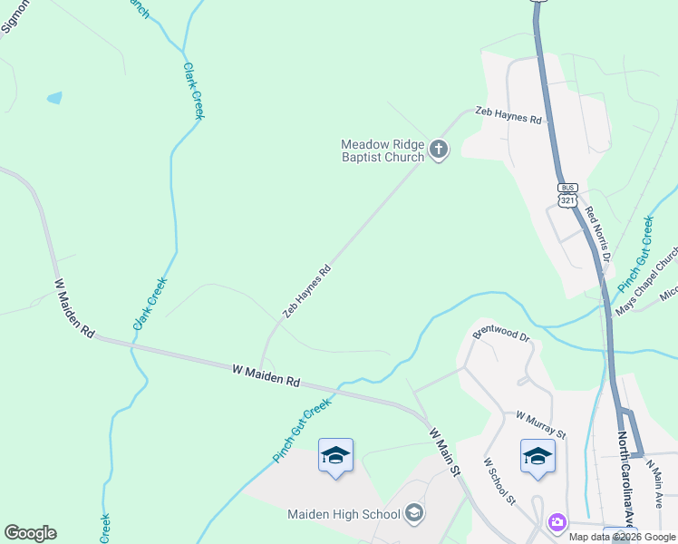 map of restaurants, bars, coffee shops, grocery stores, and more near 1171-1397 Zeb Haynes Farm Road in Maiden