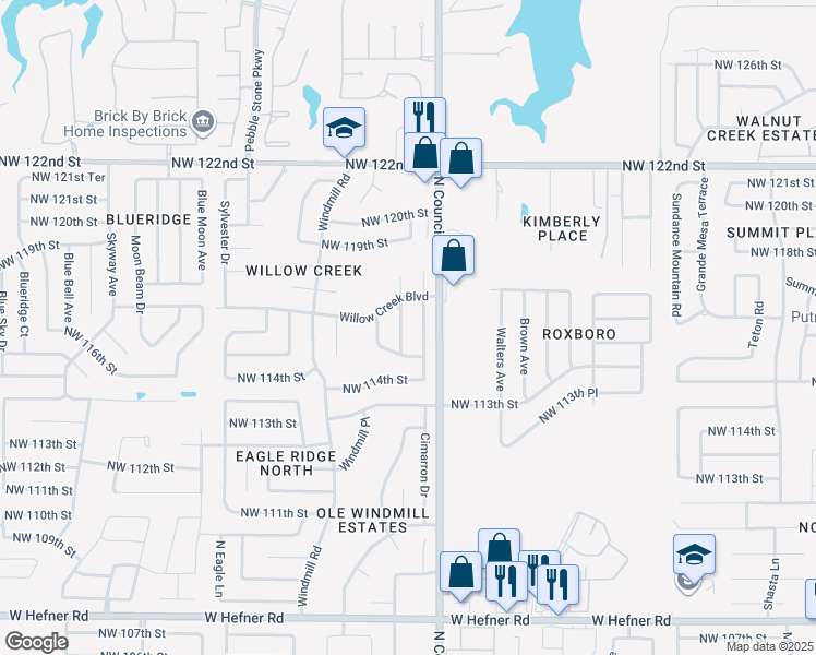 map of restaurants, bars, coffee shops, grocery stores, and more near 11608 Century Drive in Oklahoma City