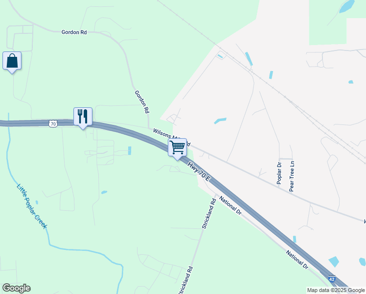 map of restaurants, bars, coffee shops, grocery stores, and more near 5562 U.S. 70 in Smithfield