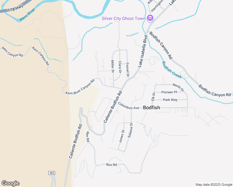 map of restaurants, bars, coffee shops, grocery stores, and more near 95 Caliente Bodfish Road in Bodfish