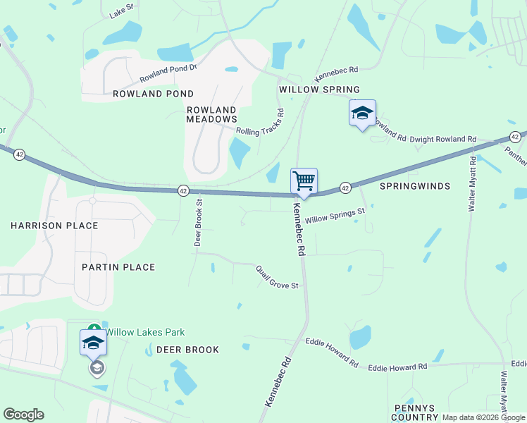 map of restaurants, bars, coffee shops, grocery stores, and more near 7100 Kennebec Road in Wake County