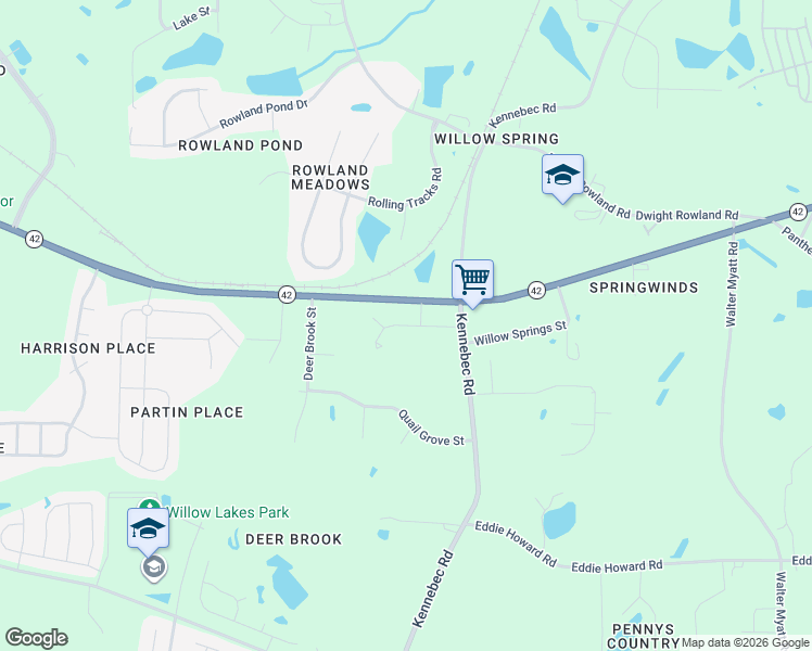 map of restaurants, bars, coffee shops, grocery stores, and more near 7100 Kennebec Road in Wake County