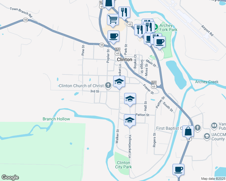 map of restaurants, bars, coffee shops, grocery stores, and more near 173 3rd Street in Clinton