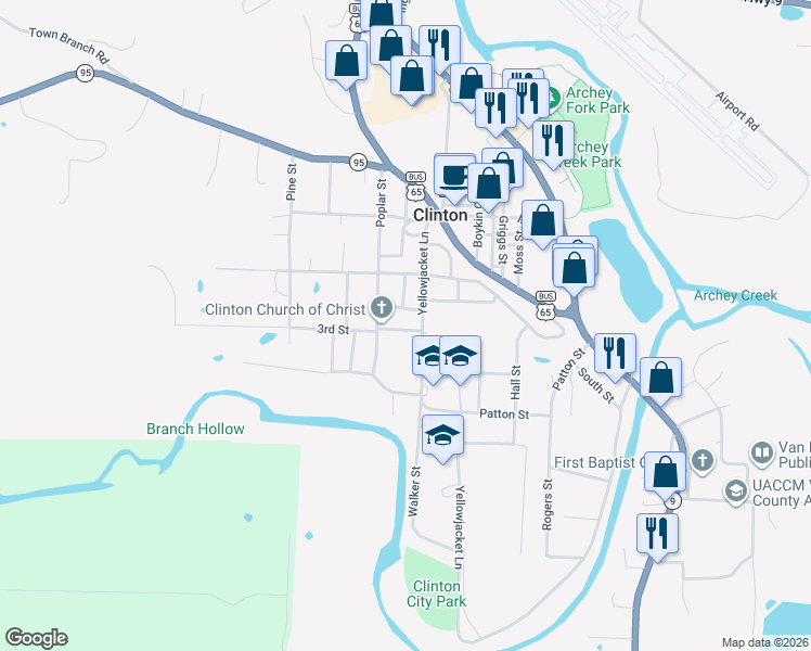 map of restaurants, bars, coffee shops, grocery stores, and more near 173 3rd Street in Clinton