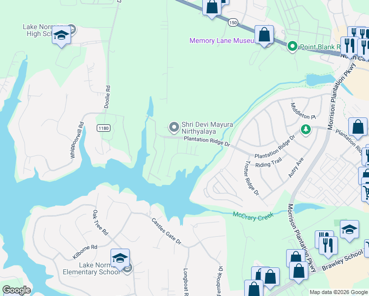 map of restaurants, bars, coffee shops, grocery stores, and more near 117 Portola Valley Drive in Mooresville