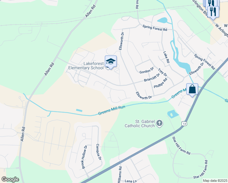 map of restaurants, bars, coffee shops, grocery stores, and more near 3145 Pacolet Drive in Greenville
