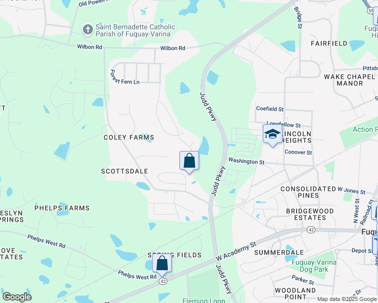 map of restaurants, bars, coffee shops, grocery stores, and more near 479 Walker Ranch Drive in Fuquay-Varina