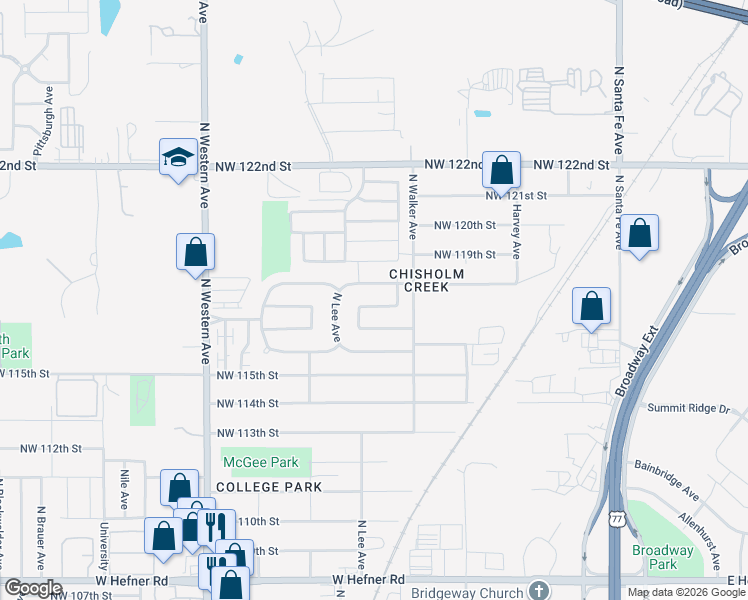 map of restaurants, bars, coffee shops, grocery stores, and more near 617 Northwest 118th Street in Oklahoma City