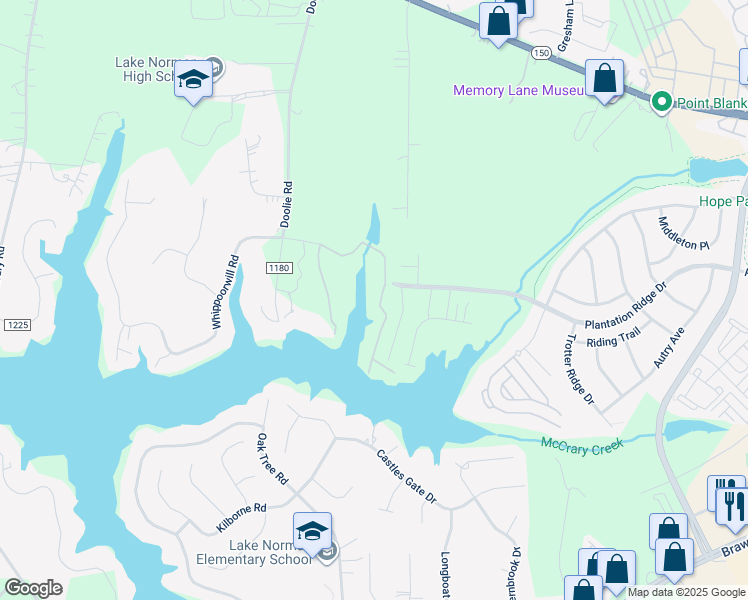 map of restaurants, bars, coffee shops, grocery stores, and more near 196 Lineberger Dr in Mooresville