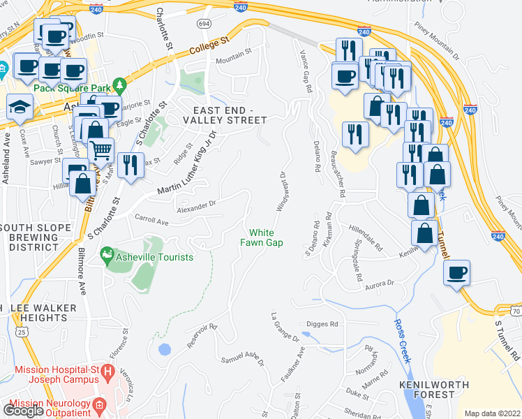 map of restaurants, bars, coffee shops, grocery stores, and more near 161 Ardmion Park in Asheville