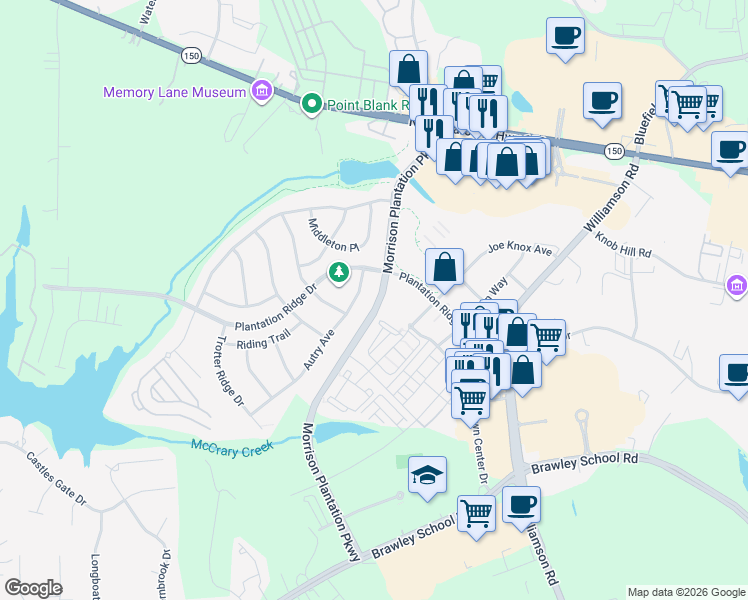 map of restaurants, bars, coffee shops, grocery stores, and more near 111 Autry Avenue in Mooresville