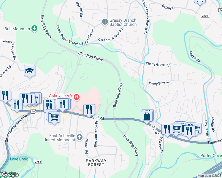map of restaurants, bars, coffee shops, grocery stores, and more near 138 Arnold Road in Asheville