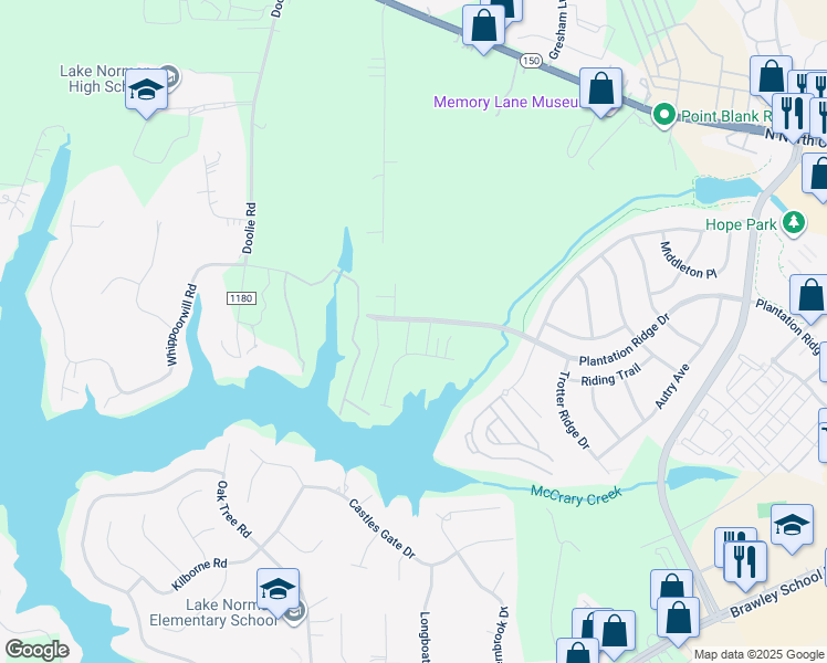 map of restaurants, bars, coffee shops, grocery stores, and more near 107 Dellbrook Street in Mooresville