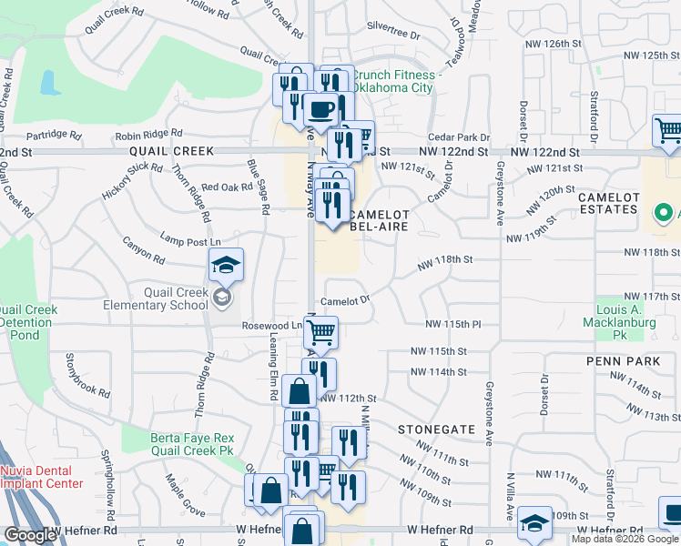 map of restaurants, bars, coffee shops, grocery stores, and more near 2829 Northwest 117th Street in Oklahoma City