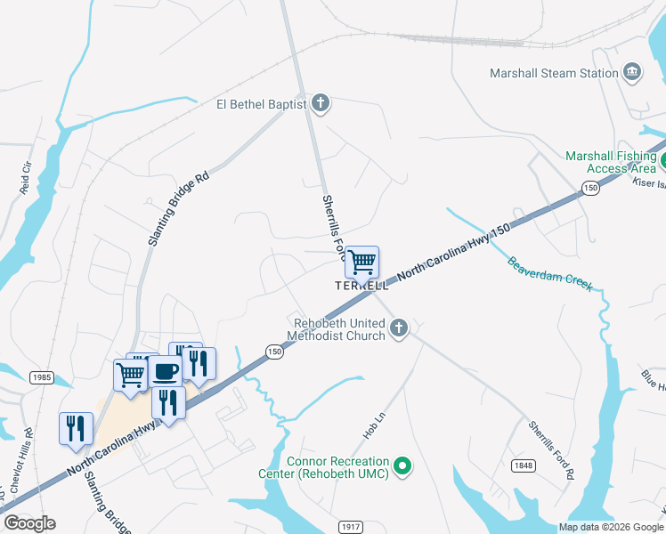 map of restaurants, bars, coffee shops, grocery stores, and more near 9196 Sherrills Ford Road in Sherrills Ford
