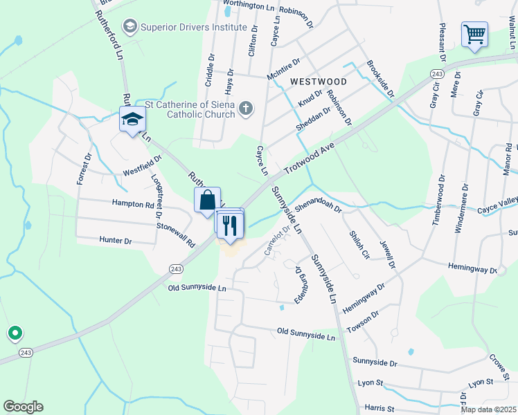 map of restaurants, bars, coffee shops, grocery stores, and more near 5011 Trotwood Avenue in Columbia