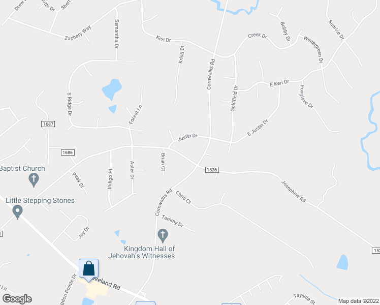 map of restaurants, bars, coffee shops, grocery stores, and more near 2516 North Shiloh Road in Garner