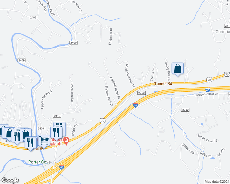 map of restaurants, bars, coffee shops, grocery stores, and more near 20 Cardinal Ridge Drive in Asheville
