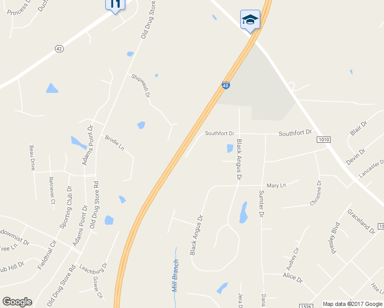 map of restaurants, bars, coffee shops, grocery stores, and more near 2357 Southfort Drive in Garner