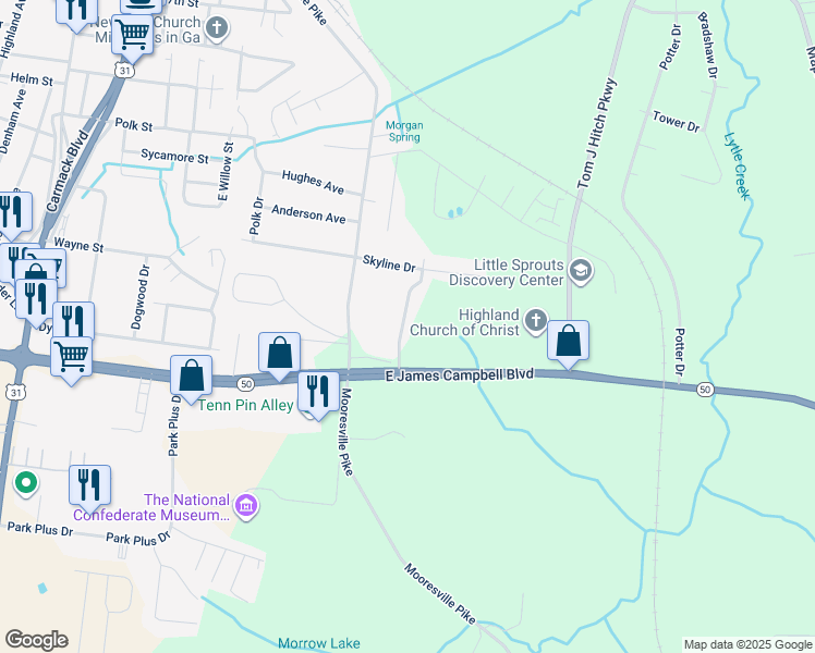 map of restaurants, bars, coffee shops, grocery stores, and more near 101 Hallmark Drive in Columbia