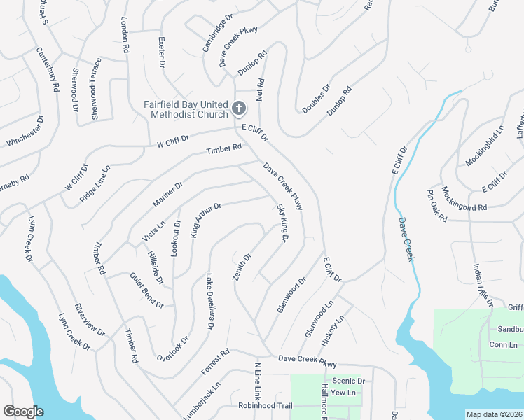 map of restaurants, bars, coffee shops, grocery stores, and more near 109 Kings Place in Fairfield Bay