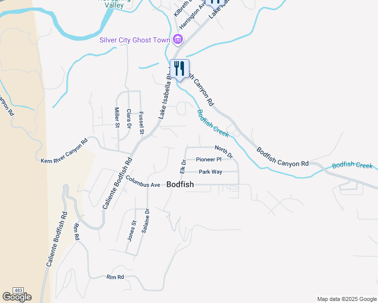 map of restaurants, bars, coffee shops, grocery stores, and more near 0 North Drive in Bodfish
