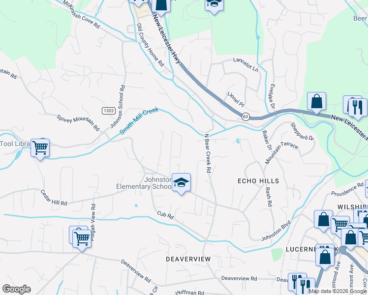 map of restaurants, bars, coffee shops, grocery stores, and more near 153 Estelle Park Drive in Asheville