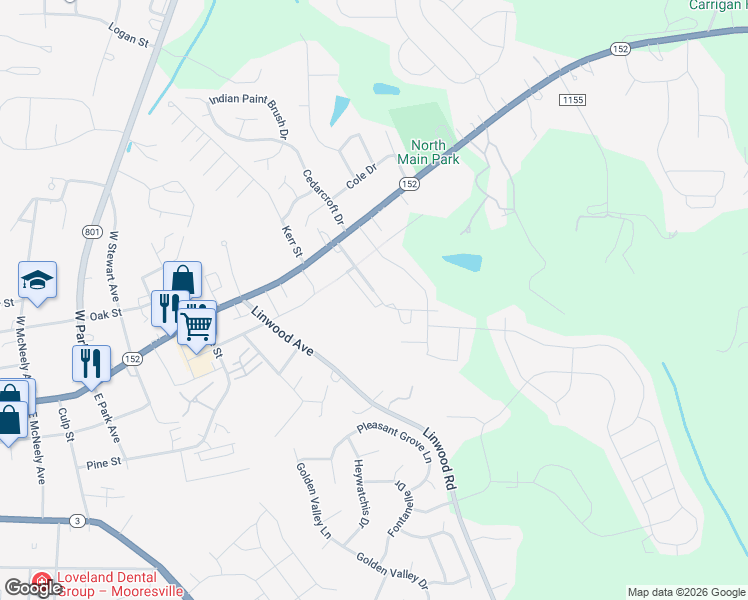map of restaurants, bars, coffee shops, grocery stores, and more near 229 Kennerly Avenue in Mooresville