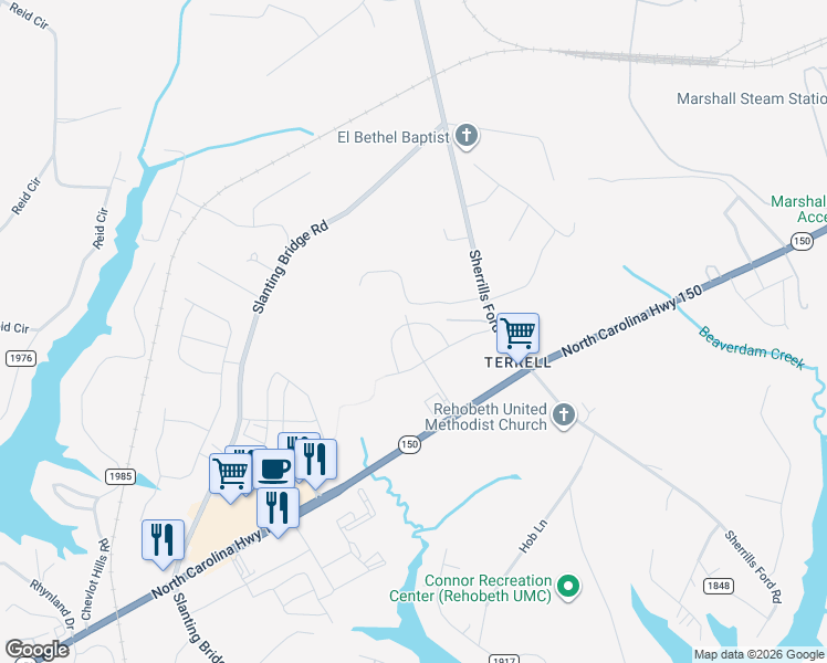 map of restaurants, bars, coffee shops, grocery stores, and more near Sallie Gabriel Lane in Sherrills Ford