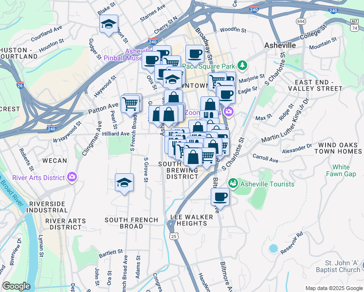 map of restaurants, bars, coffee shops, grocery stores, and more near 43 Ravenscroft Drive in Asheville