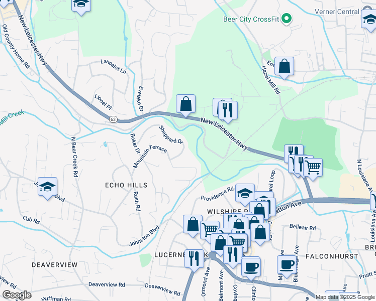 map of restaurants, bars, coffee shops, grocery stores, and more near 8 Sheppard Drive in Asheville
