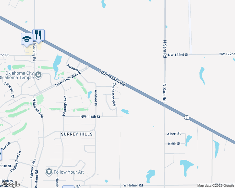 map of restaurants, bars, coffee shops, grocery stores, and more near 10809 Northwest 118th Place in Yukon