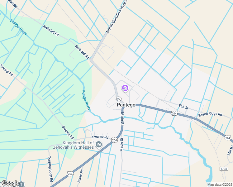 map of restaurants, bars, coffee shops, grocery stores, and more near North Carolina Highway 99 North in Pantego