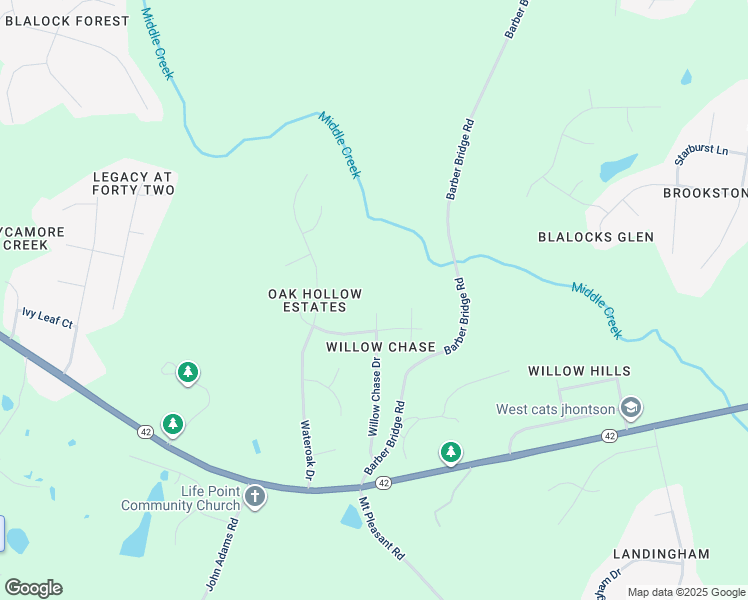 map of restaurants, bars, coffee shops, grocery stores, and more near 6600 Willow Chase Drive in Wake County