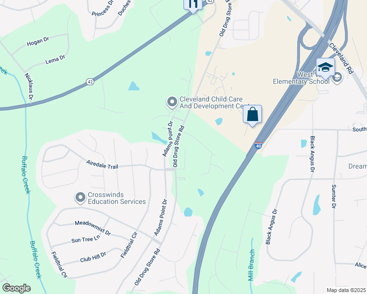 map of restaurants, bars, coffee shops, grocery stores, and more near 113 Thimble Way in Garner