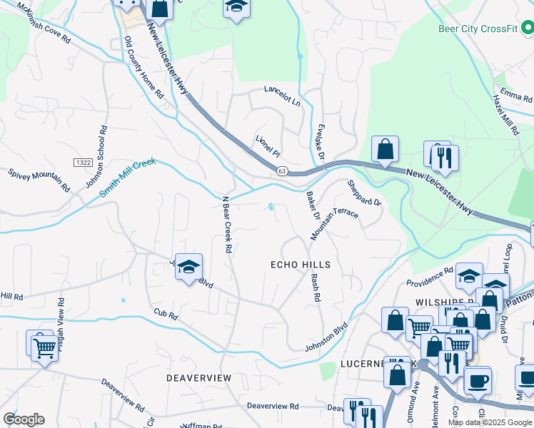 map of restaurants, bars, coffee shops, grocery stores, and more near 82 Rash Road in Asheville