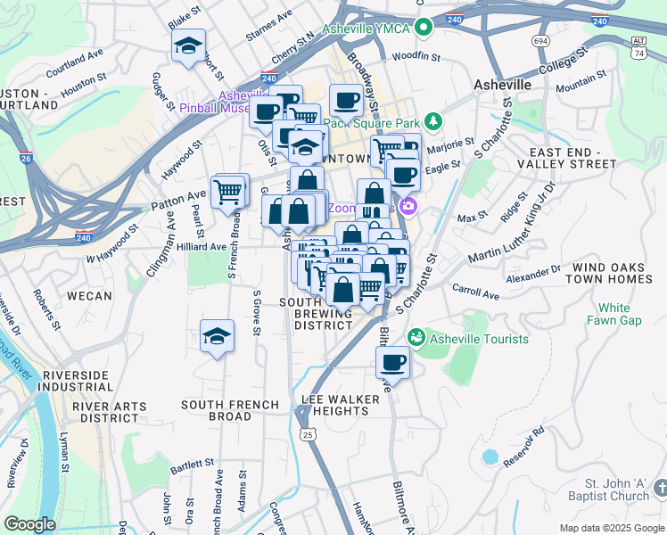 map of restaurants, bars, coffee shops, grocery stores, and more near 43 Ravenscroft Drive in Asheville