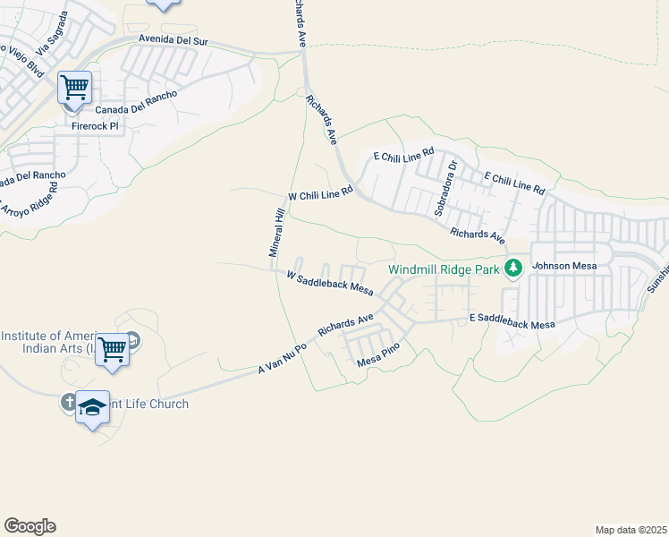 map of restaurants, bars, coffee shops, grocery stores, and more near 6 Madre Mountain in Santa Fe