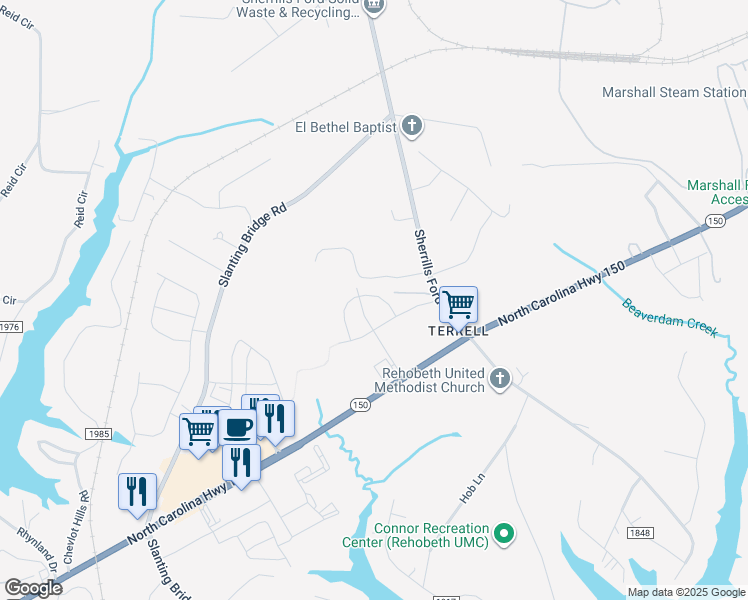map of restaurants, bars, coffee shops, grocery stores, and more near Sallie Gabriel Lane in Sherrills Ford