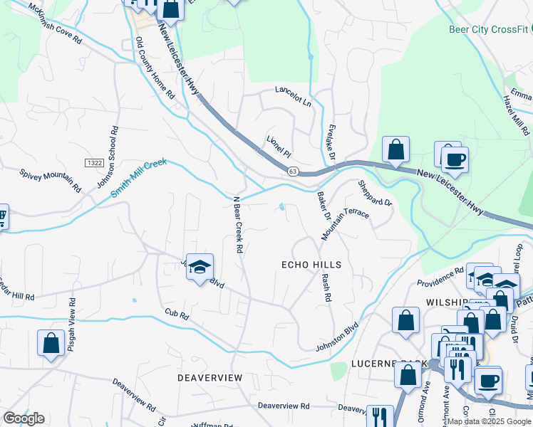 map of restaurants, bars, coffee shops, grocery stores, and more near 82 Rash Road in Asheville